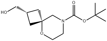 5-Oxa-8-azaspiro[3.5]nonane-8-carboxylic acid, 2-(hydroxymethyl)-, 1,1-dimethylethyl ester, cis- Struktur