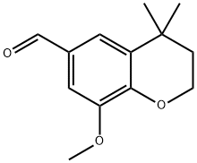 3,4-Dihydro-8-methoxy-4,4-dimethyl-2H-1-benzopyran-6-carboxaldehyde 化学構造式