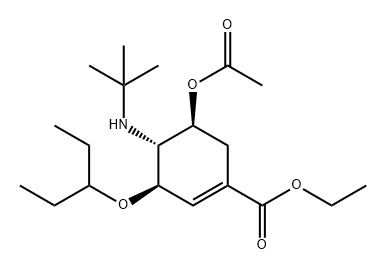 1-Cyclohexene-1-carboxylic acid, 5-(acetyloxy)-4-[(1,1-dimethylethyl)amino]-3-(1-ethylpropoxy)-, ethyl ester, (3R,4R,5S)- Structure