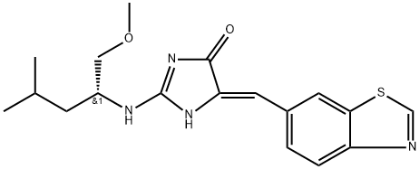 4H-Imidazol-4-one, 5-(6-benzothiazolylmethylene)-3,5-dihydro-2-[[(1R)-1-(methoxymethyl)-3-methylbutyl]amino]-, (5Z)- Structure