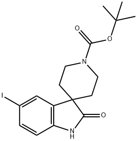 Spiro[3H-indole-3,4'-piperidine]-1'-carboxylic acid, 1,2-dihydro-5-iodo-2-oxo-, 1,1-dimethylethyl ester Struktur