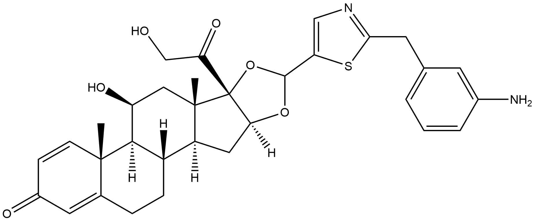 Pregna-1,4-diene-3,20-dione, 16,17-[[(S)-[2-[(3-aminophenyl)methyl]-5-thiazolyl]methylene]bis(oxy)]-11,21-dihydroxy-, (11β,16α)- Structure