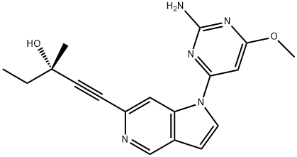 1-Pentyn-3-ol, 1-[1-(2-amino-6-methoxy-4-pyrimidinyl)-1H-pyrrolo[3,2-c]pyridin-6-yl]-3-methyl-, (3S)- Struktur