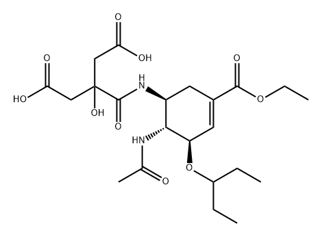 Pentanedioic acid, 3-[[[(1S,5R,6R)-6-(acetylamino)-3-(ethoxycarbonyl)-5-(1-ethylpropoxy)-3-cyclohexen-1-yl]amino]carbonyl]-3-hydroxy- Structure