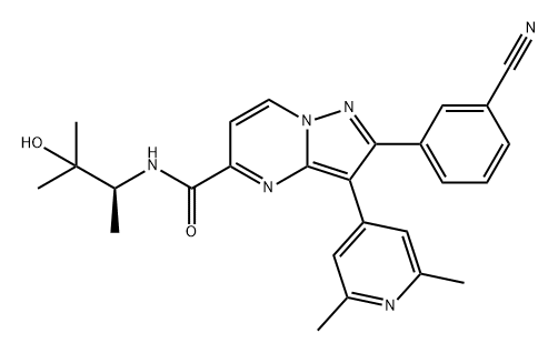 Pyrazolo[1,5-a]pyrimidine-5-carboxamide, 2-(3-cyanophenyl)-3-(2,6-dimethyl-4-pyridinyl)-N-[(1S)-2-hydroxy-1,2-dimethylpropyl]- Structure
