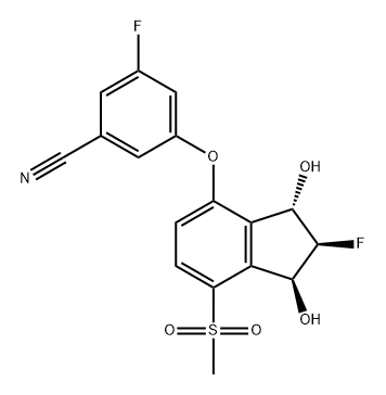 Benzonitrile, 3-fluoro-5-[[(1S,2R,3S)-2-fluoro-2,3-dihydro-1,3-dihydroxy-7-(methylsulfonyl)-1H-inden-4-yl]oxy]- Structure