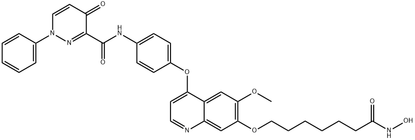 3-Pyridazinecarboxamide, 1,4-dihydro-N-[4-[[7-[[7-(hydroxyamino)-7-oxoheptyl]oxy]-6-methoxy-4-quinolinyl]oxy]phenyl]-4-oxo-1-phenyl- Struktur