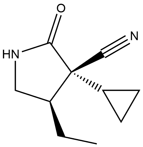 (3S,4S)-3-cyclopropyl-4-ethyl-2-oxo-pyrrolidine-3-carbonitrile Struktur