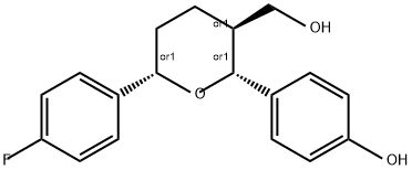 2H-Pyran-3-methanol, 6-(4-fluorophenyl)tetrahydro-2-(4-hydroxyphenyl)-, (2R,3S,6S)-rel- Structure