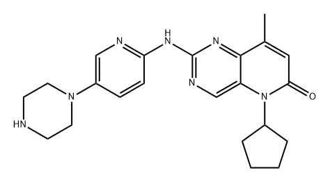 Pyrido[3,2-d]pyrimidin-6(5H)-one, 5-cyclopentyl-8-methyl-2-[[5-(1-piperazinyl)-2-pyridinyl]amino]- Struktur