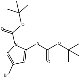 1H-Pyrazole-1-carboxylic acid, 3-bromo-5-[[(1,1-dimethylethoxy)carbonyl]amino]-, 1,1-dimethylethyl ester Struktur