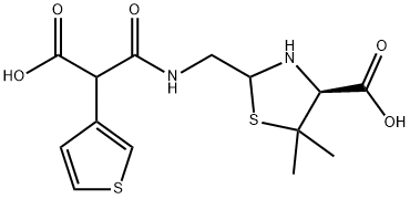 4-Thiazolidinecarboxylic acid, 2-[[[2-carboxy-2-(3-thienyl)acetyl]amino]methyl]-5,5-dimethyl-, (4S)- Structure