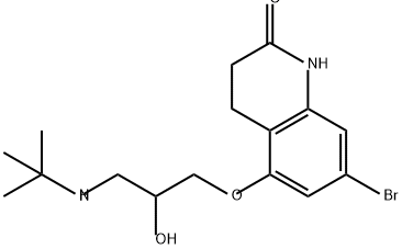2(1H)-Quinolinone, 7-bromo-5-[3-[(1,1-dimethylethyl)amino]-2-hydroxypropoxy]-3,4-dihydro- Struktur