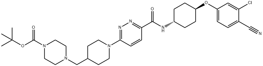 2748834-15-1 1-Piperazinecarboxylic acid, 4-[[1-[6-[[[trans-4-(3-chloro-4-cyanophenoxy)cyclohexyl]amino]carbonyl]-3-pyridazinyl]-4-piperidinyl]methyl]-, 1,1-dimethylethyl ester