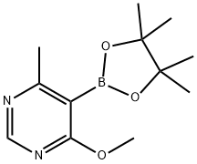 Pyrimidine, 4-methoxy-6-methyl-5-(4,4,5,5-tetramethyl-1,3,2-dioxaborolan-2-yl)- Structure