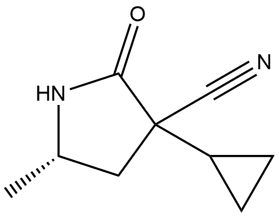 (5S)-3-cyclopropyl-5-methyl-2-oxo-pyrrolidine-3-carbonitrile 化学構造式