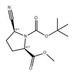 1,2-Pyrrolidinedicarboxylic acid, 5-cyano-, 1-(1,1-dimethylethyl) 2-methyl ester, (2R,5S)-rel- Struktur