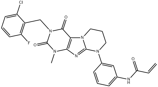 2-Propenamide, N-[3-[3-[(2-chloro-6-fluorophenyl)methyl]-1,2,3,4,7,8-hexahydro-1-methyl-2,4-dioxopyrimido[2,1-f]purin-9(6H)-yl]phenyl]- 化学構造式