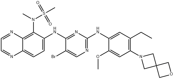 Methanesulfonamide, N-[6-[[5-bromo-2-[[5-ethyl-2-methoxy-4-(2-oxa-6-azaspiro[3.3]hept-6-yl)phenyl]amino]-4-pyrimidinyl]amino]-5-quinoxalinyl]-N-methyl- Structure
