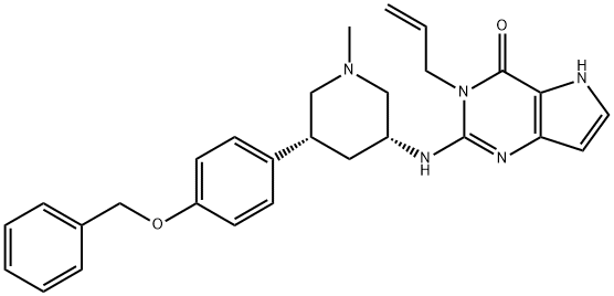 4H-Pyrrolo[3,2-d]pyrimidin-4-one, 3,5-dihydro-2-[[(3R,5R)-1-methyl-5-[4-(phenylmethoxy)phenyl]-3-piperidinyl]amino]-3-(2-propen-1-yl)- Structure