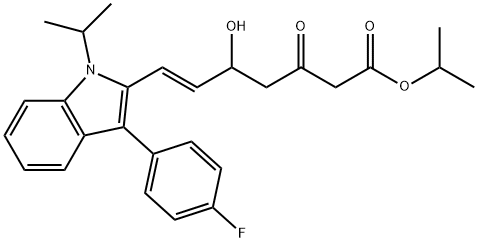 6-Heptenoic acid, 7-[3-(4-fluorophenyl)-1-(1-methylethyl)-1H-indol-2-yl]-5-hydroxy-3-oxo-, 1-methylethyl ester, (6E)- 化学構造式