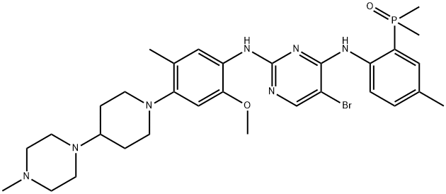 2,4-Pyrimidinediamine, 5-bromo-N4-[2-(dimethylphosphinyl)-4-methylphenyl]-N2-[2-methoxy-5-methyl-4-[4-(4-methyl-1-piperazinyl)-1-piperidinyl]phenyl]- Struktur