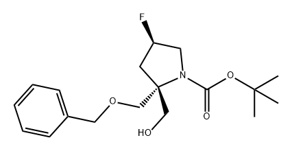 1-Pyrrolidinecarboxylic acid, 4-fluoro-2-(hydroxymethyl)-2-[(phenylmethoxy)methyl]-, 1,1-dimethylethyl ester, (2R,4R)- 化学構造式