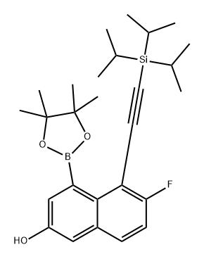 6-氟-4-(4,4,5,5-四甲基-1,3,2-二氧杂硼烷-2-基)-5-((三异丙基硅基)乙炔基)萘-2-醇, 2757097-49-5, 结构式