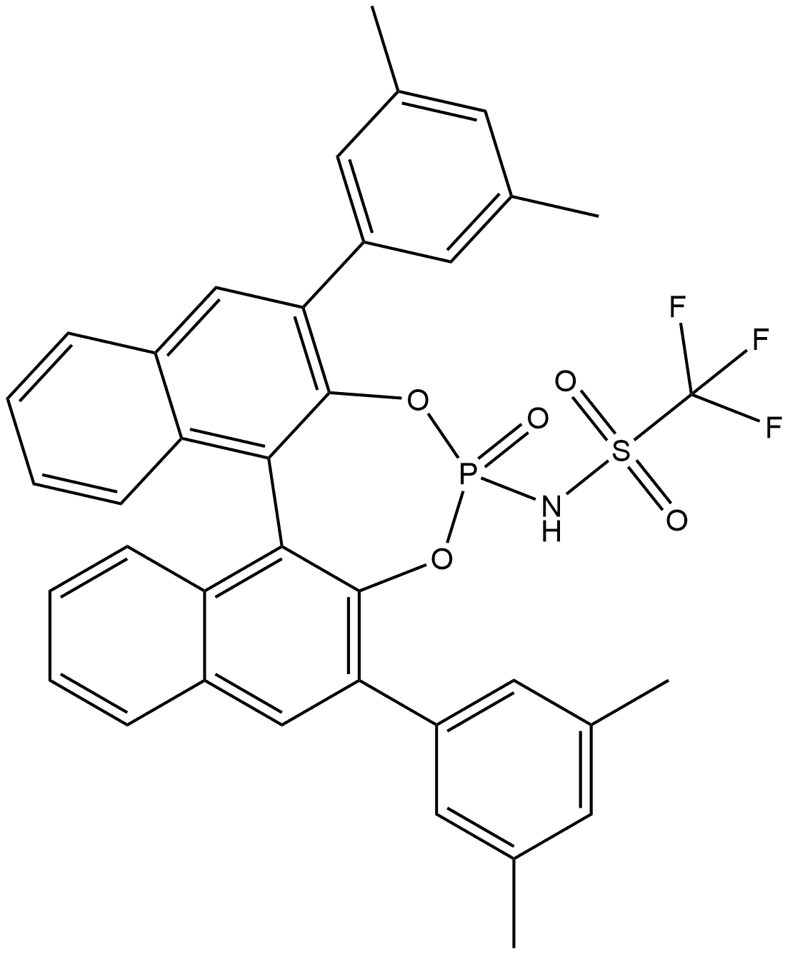 N-((11BS)-2,6-双(3,5-二甲基苯基)-4-氧化二萘并[2,1-D:1',2'-F][1,3,2]二氧杂磷杂环庚-4-基)-1,1,1-三氟甲磺酰胺,2757287-64-0,结构式