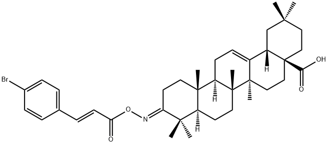 Olean-12-en-28-oic acid, 3-[[[(2E)-3-(4-bromophenyl)-1-oxo-2-propen-1-yl]oxy]imino]-, (3E)- Struktur