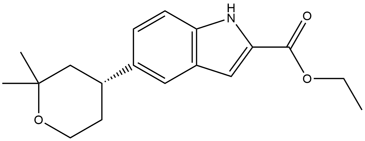 Ethyl 5-[(4R)-tetrahydro-2,2-dimethyl-2H-pyran-4-yl]-1H-indole-2-carboxylate Struktur