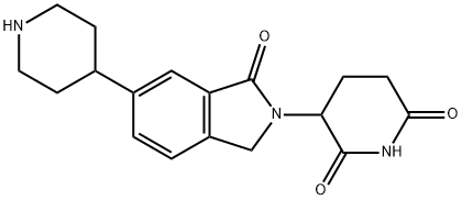 3-[1,3-Dihydro-1-oxo-6-(4-piperidinyl)-2H-isoindol-2-yl]-2,6-piperidinedione 化学構造式