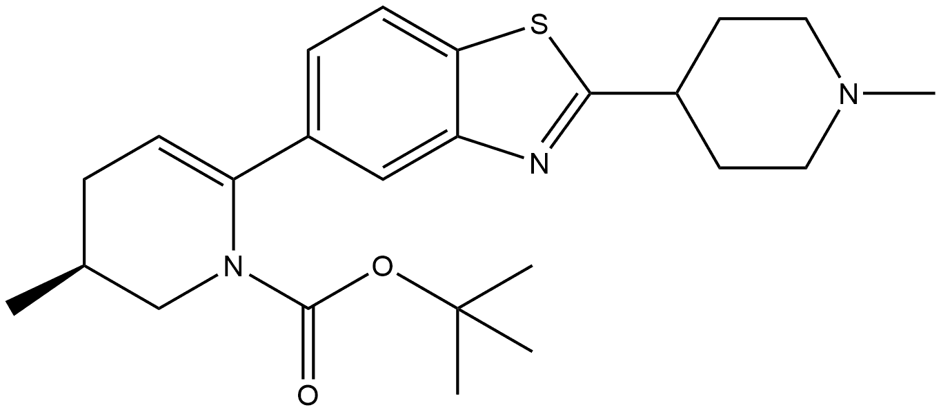 tert-butyl (S)-3-methyl-6-(2-(1-methylpiperidin-4-yl)benzo[d]thiazol-5-yl)-3,4-dihydropyridine-1(2H)-carboxylate 化学構造式