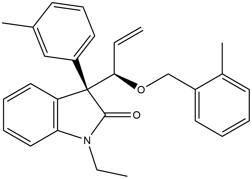 (3R)-1-Ethyl-1,3-dihydro-3-(3-methylphenyl)-3-[(1R)-1-[(2-methylphenyl)methoxy]-2-propen-1-yl]-2H-indol-2-one 结构式