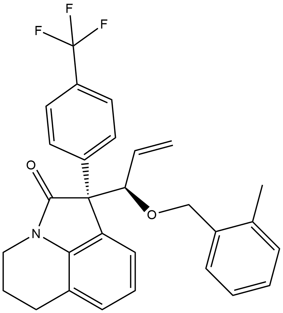 (1R)-5,6-Dihydro-1-[(1R)-1-[(2-methylphenyl)methoxy]-2-propen-1-yl]-1-[4-(trifluoromethyl)phenyl]-4H-pyrrolo[3,2,1-ij]quinolin-2(1H)-one 结构式