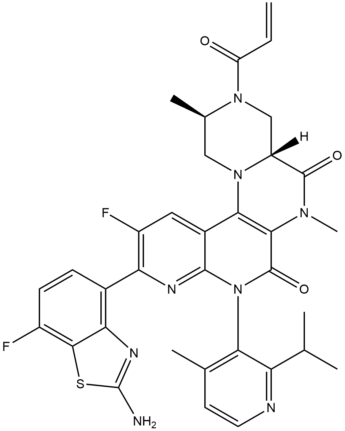 (2R,4aR)-10-(2-Amino-7-fluoro-4-benzothiazolyl)-11-fluoro-2,3,4,4a,6,8-hexahydro-2,6-dimethyl-8-[4-methyl-2-(1-methylethyl)-3-pyridinyl]-3-(1-oxo-2-propen-1-yl)-1H-pyrazino[1′,2′:4,5]pyrazino[2,3-c][1,8]naphthyridine-5,7-dione Structure