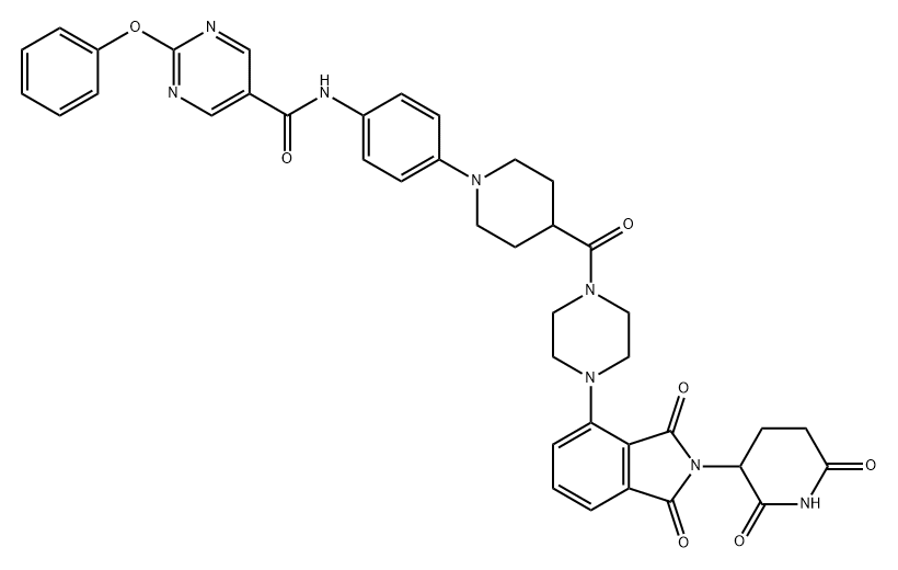 5-Pyrimidinecarboxamide, N-[4-[4-[[4-[2-(2,6-dioxo-3-piperidinyl)-2,3-dihydro-1,3-dioxo-1H-isoindol-4-yl]-1-piperazinyl]carbonyl]-1-piperidinyl]phenyl]-2-phenoxy-,2761281-50-7,结构式