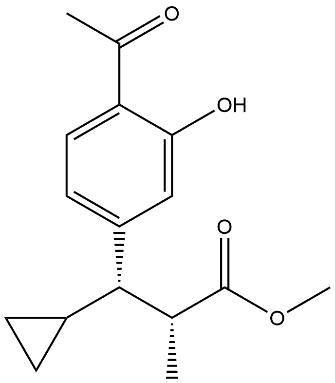 rel-Methyl (2R,3S)-3-(4-acetyl-3-hydroxyphenyl)-3-cyclopropyl-2-methylpropanoate 化学構造式