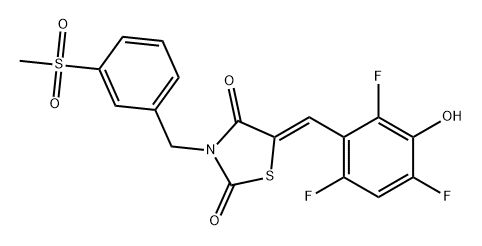 2,4-Thiazolidinedione, 3-[[3-(methylsulfonyl)phenyl]methyl]-5-[(2,4,6-trifluoro-3-hydroxyphenyl)methylene]-, (5Z)-,2762668-28-8,结构式