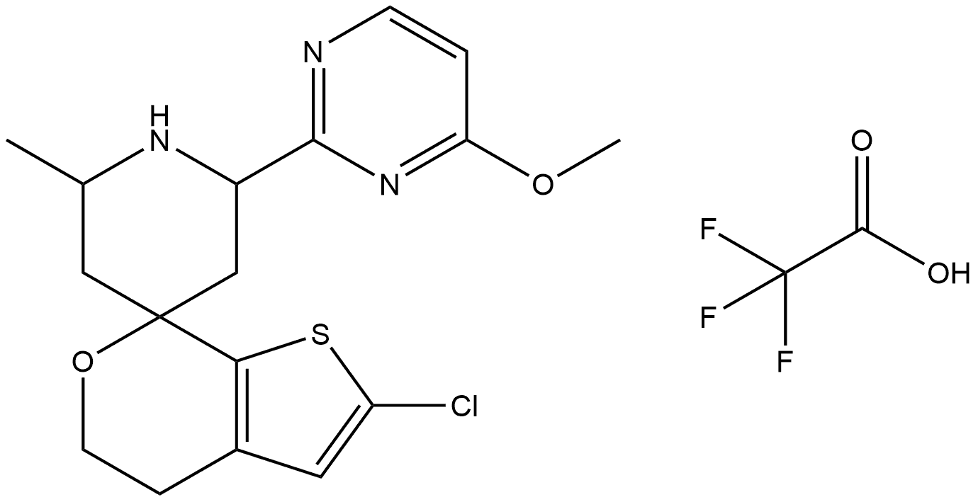 2'-chloro-2-(4-methoxypyrimidin-2-yl)-6-methyl-4',5'-dihydrospiro[piperidine-4,7'-thieno[2,3-c]pyran] 2,2,2-trifluoroacetate Struktur