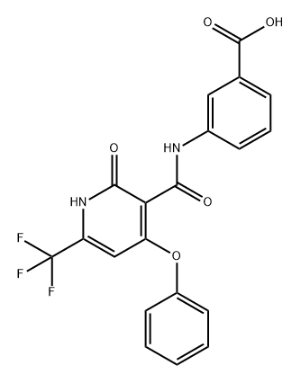 Benzoic acid, 3-[[[1,2-dihydro-2-oxo-4-phenoxy-6-(trifluoromethyl)-3-pyridinyl]carbonyl]amino]- Struktur
