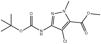 1H-Pyrazole-5-carboxylic acid, 4-chloro-3-[[(1,1-dimethylethoxy)carbonyl]amino]-1-methyl-, methyl ester Struktur