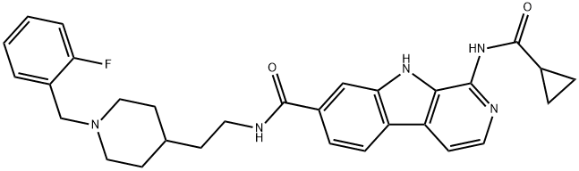 9H-Pyrido[3,4-b]indole-7-carboxamide, 1-[(cyclopropylcarbonyl)amino]-N-[2-[1-[(2-fluorophenyl)methyl]-4-piperidinyl]ethyl]- Structure