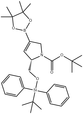 1H-Pyrrole-1-carboxylic acid, 2-[[[(1,1-dimethylethyl)diphenylsilyl]oxy]methyl]-2,5-dihydro-4-(4,4,5,5-tetramethyl-1,3,2-dioxaborolan-2-yl)-, 1,1-dimethylethyl ester, (2S)- Structure