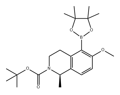2(1H)-Isoquinolinecarboxylic acid, 3,4-dihydro-6-methoxy-1-methyl-5-(4,4,5,5-tetramethyl-1,3,2-dioxaborolan-2-yl)-, 1,1-dimethylethyl ester, (1R)- Structure
