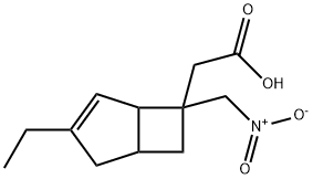 Bicyclo[3.2.0]hept-3-ene-6-acetic acid, 3-ethyl-6-(nitromethyl)- Struktur