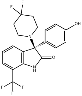 2H-Indol-2-one, 3-(4,4-difluoro-1-piperidinyl)-1,3-dihydro-3-(4-hydroxyphenyl)-7-(trifluoromethyl)-, (3R)-,2768139-76-8,结构式