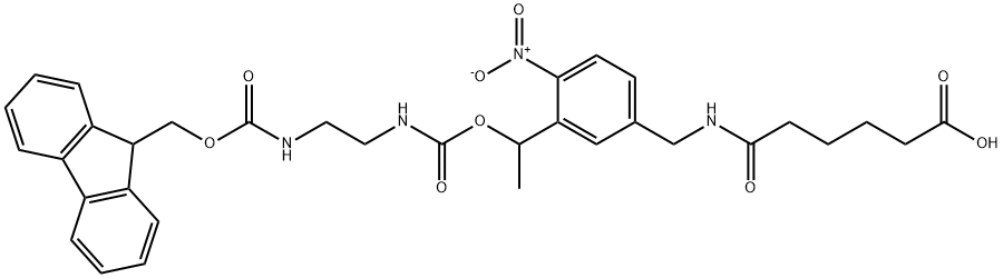 Hexanoic acid, 6-[[[3-[10-(9H-fluoren-9-yl)-1-methyl-3,8-dioxo-2,9-dioxa-4,7-diazadec-1-yl]-4-nitrophenyl]methyl]amino]-6-oxo- Structure