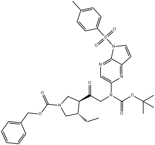 Phenylmethyl (3S,4S)-3-[2-[[(1,1-dimethylethoxy)carbonyl][5-[(4-methylphenyl)sulfonyl]-5H-pyrrolo[2,3-b]pyrazin-2-yl]amino]acetyl]-4-ethyl-1-pyrrolidinecarboxylate Structure