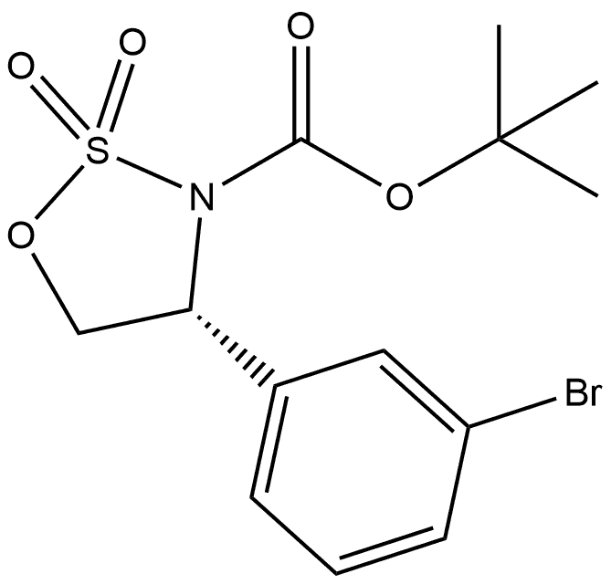 1,2,3-Oxathiazolidine-3-carboxylic acid, 4-(3-bromophenyl)-, 1,1-dimethylethyl ester, 2,2-dioxide, (4R)- 化学構造式